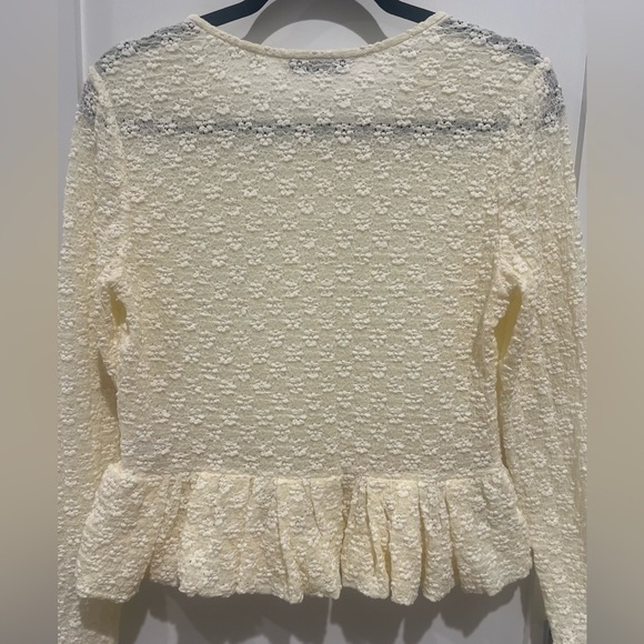 Rebecca Taylor Lace Peplum Top Size Large L cream ivory - Picture 6 of 8